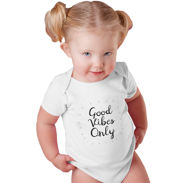 Yoga baby, organic cotton girl boy, good vibes only onesies for babies. Certified organic cotton baby onesie. Baby yoga bodysuit ethically made soft cotton. No latex, skin-friendly. Toddler skin healthy. non-toxic, eco-friendly yoga onesies for babies made with minimal wastage. Good vibe romper, babies enjoy yoga. Comfy. Made to last. Gift for babies. Unisex gender-neutral bodysuit, baby shower gift. Unisex onesie 3, 6, 12 months yoga onesies. White bodies baby clothes. one piece