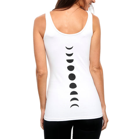 Organic Cotton Yoga Workout Tank Top minimalist Shirts Tops Tees Tanks for Women. Machine Wash Tanks with yoga prints; yoga shirts for women comfort & style; soft tshirts that move stretch with you through your yoga poses. Premium quality. Unique design. Ladies yoga apparel. Lightweight shirts. XS. S. M. L. XL. XXL. 2XL. XXXL. 3XL. Skin friendly. White yoga t-shirt. Tagless. lunas. Tag-less. moon phases